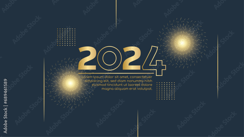 Gold and black vector simple design happy new year 2024 banner. Happy ...