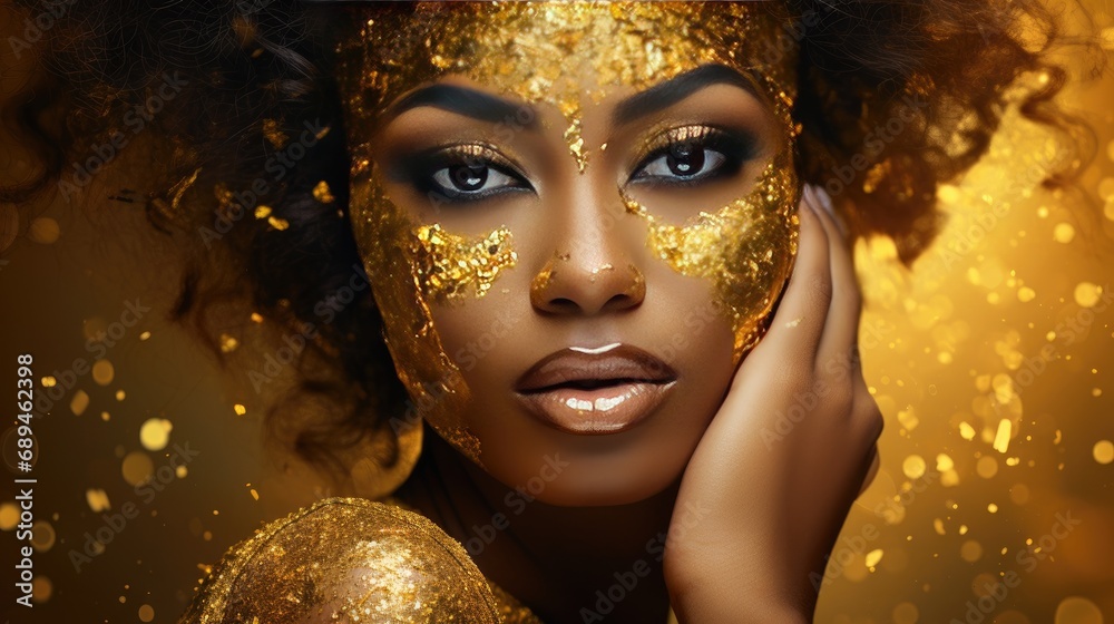 Woman with golden makeup and glitter. Beauty and fashion. Woman with golden makeup and glitter. Beauty and fashion.