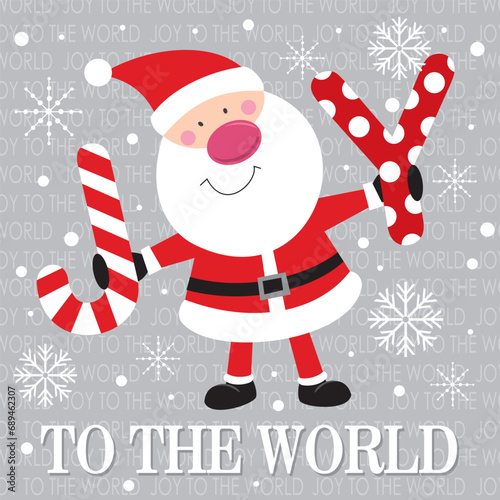 christmas card with santa and text of joy to the world
