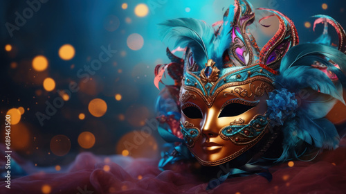 Beautiful Venetian carnival mask on bokeh background © tashechka