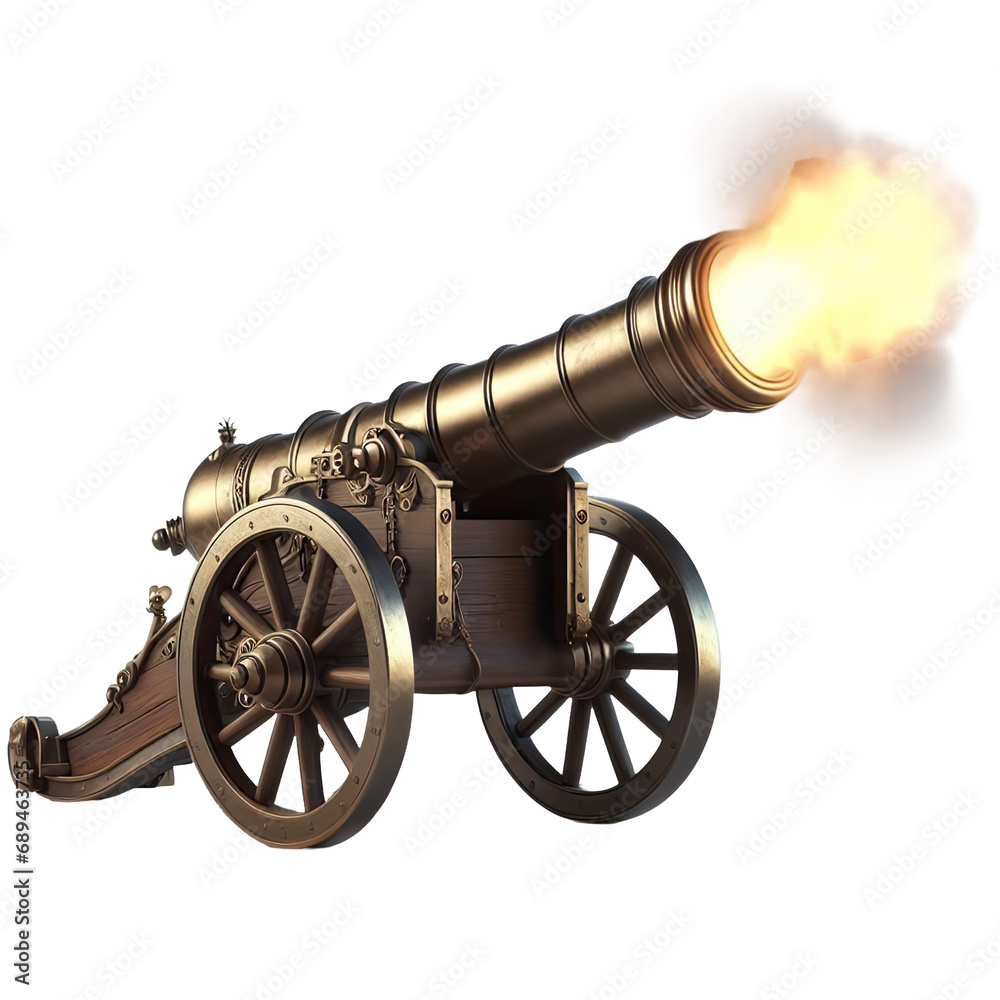 Medieval canon firing isolated on transparent background