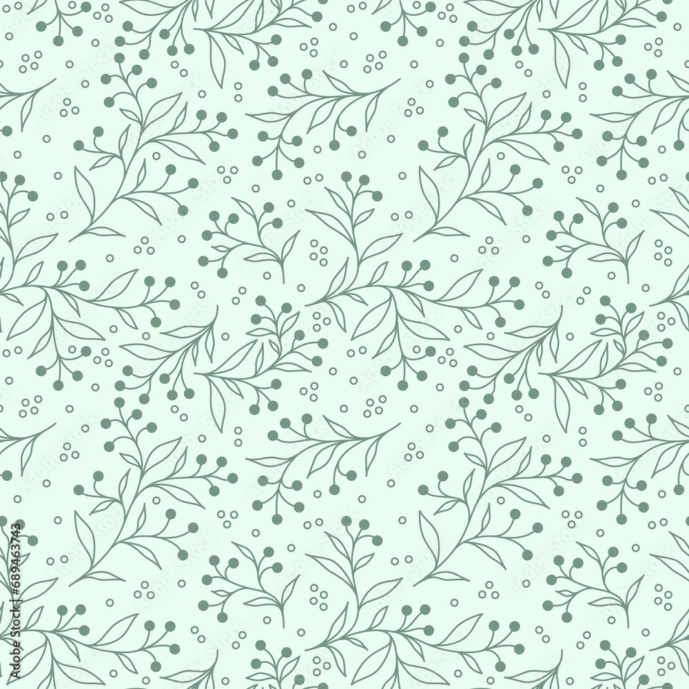 Beautiful floral theme seamless pattern vector. Green leaf, flower and fruit on light green background. Garden wallpaper. Design for greeting card, gift box, wrapping paper, fabric, dress, scarf. Beautiful floral theme seamless pattern vector. Green leaf, flower and fruit on light green background. Garden wallpaper. Design for greeting card, gift box, wrapping paper, fabric, dress, scarf.