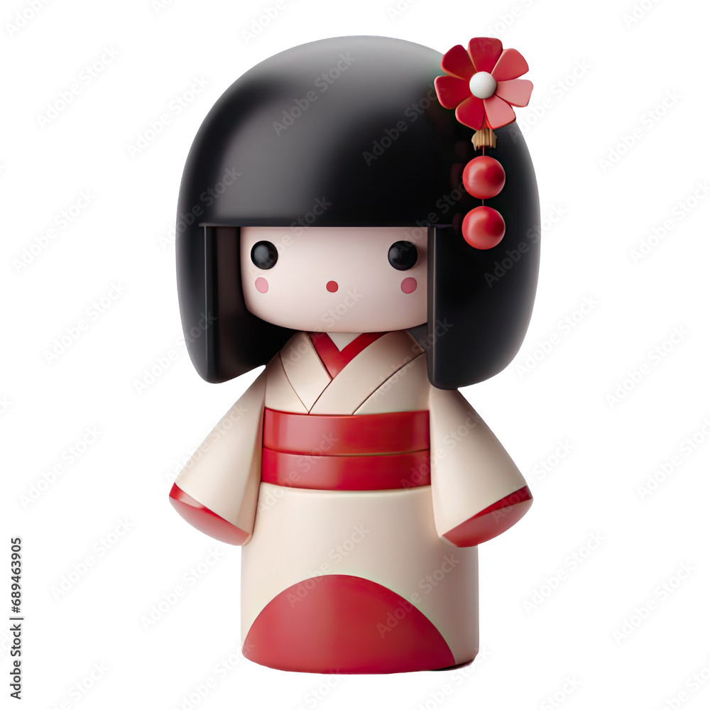 Naklejka premium Japanese doll kokeshi 3d isolated on transparent background