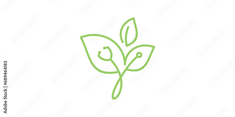 logo combination of stethoscope illustration shape with leaf, minimalist logo, icon, vector, symbol. logo combination of stethoscope illustration shape with leaf, minimalist logo, icon, vector, symbol.