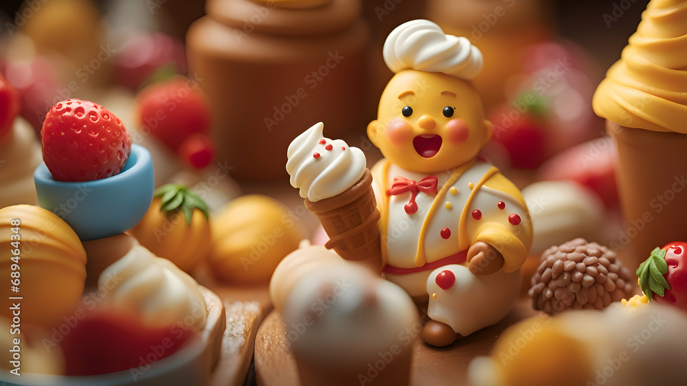 Cartoon characters and elements of ice cream cones and desserts Cartoon characters and elements of ice cream cones and desserts