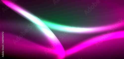 Dynamic waves in ethereal glow of neon lights. Concept merges fluidity of motion with vibrant allure of neon, crafting entrancing backdrop that embodies both vitality and futuristic sophistication