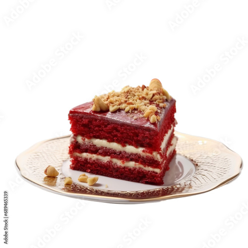 Delicious homemade red velvet cake on white png background enhance, Generative Ai