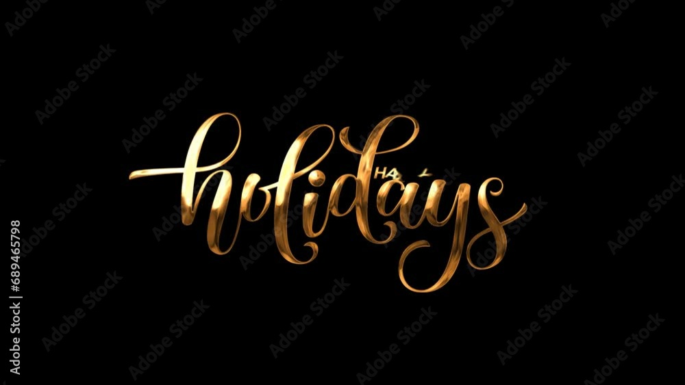 happy holidays animated text with beautiful handwritten lettering in gold color. This animation is suitable for celebrations, wishes, greetings, events, holidays, festivals, etc.