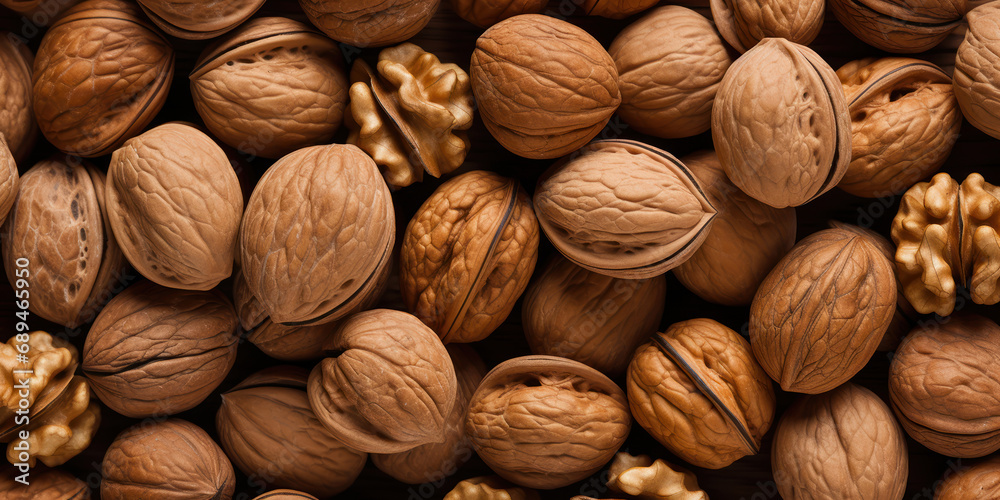 Cluster of ripe walnuts gathered together, showcasing their natural textures Cluster of ripe walnuts gathered together, showcasing their natural textures