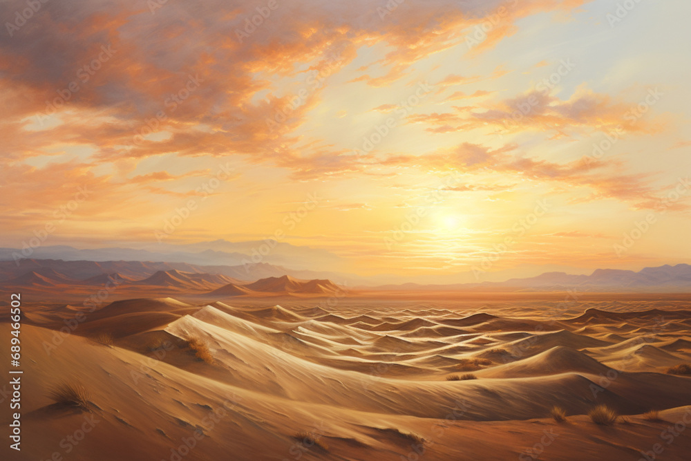 Fototapeta premium sunset over desert dunes, oil painting