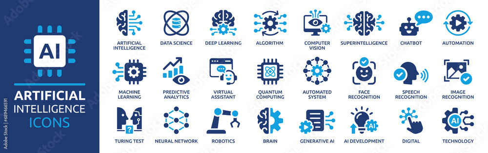 Artificial Intelligence Icon Set Containing Machine Learning Data Artificial Intelligence Icon Set Containing Machine Learning Data