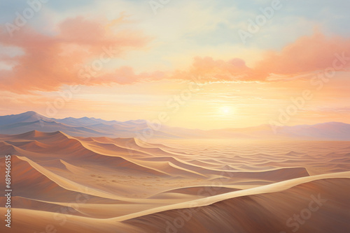 sunset over desert dunes, oil painting © Kritchanok