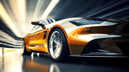 side view of a fast driving sport car  blurred motion background  generative ai
