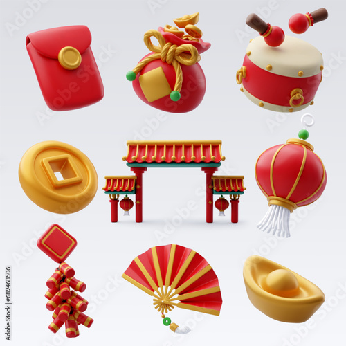 Collection of Chinese New Year 3d icons concept.