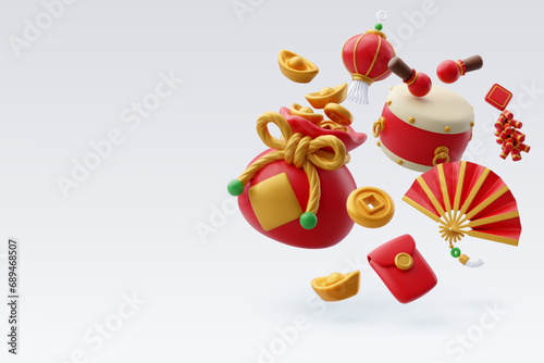 Collection of Chinese New Year 3d icons concept.