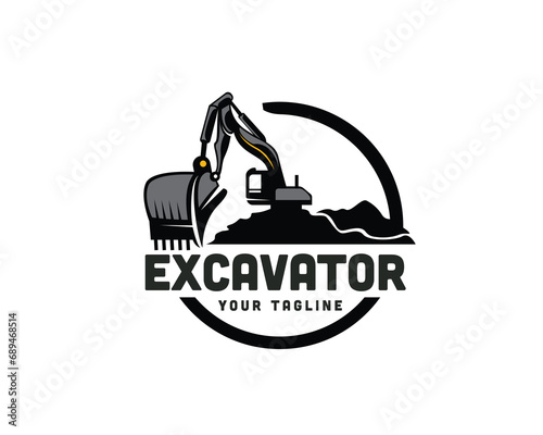 abstract vintage excavator contractor Logo design vector template illustration inspiration