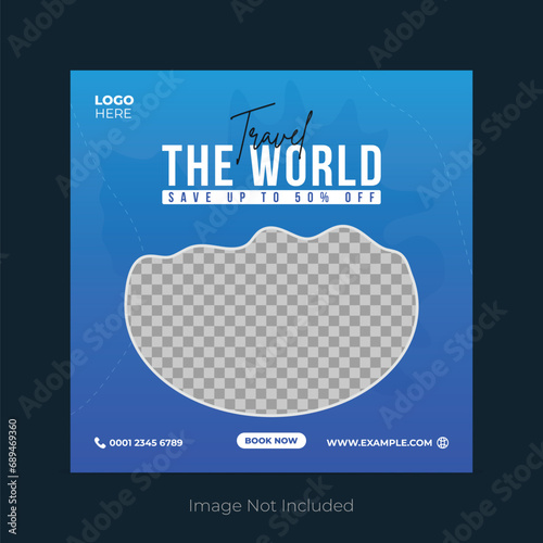 Travel sale banner and social media post template.