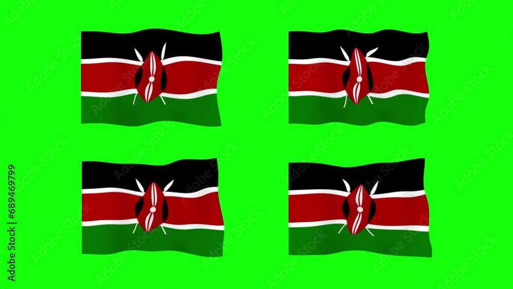 Kenya Waving Flag 2D Animation on Green Screen Background. Looping