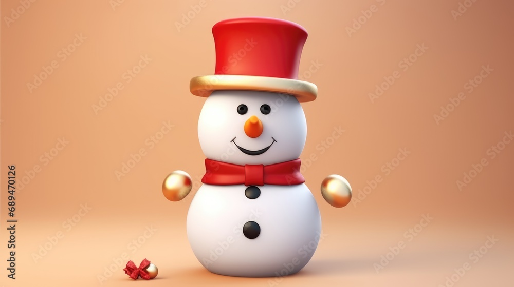 Cute toy snowman on the background with Christmas lights bokeh on background