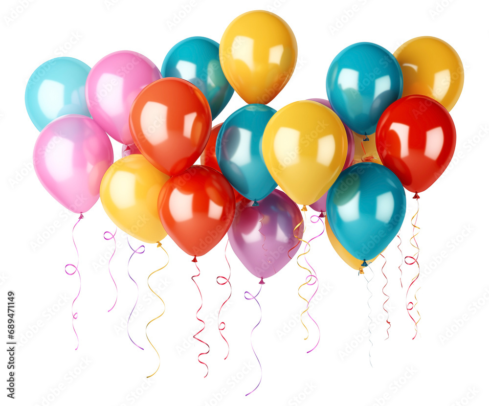 Colorful party balloons with isolated against transparent background. Christmas and happy birthday concept Colorful party balloons with isolated against transparent background. Christmas and happy birthday concept