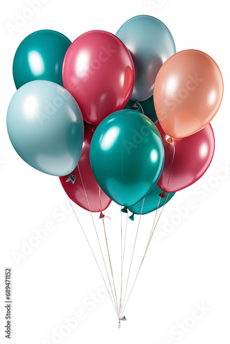 Colorful party balloons with isolated against transparent background. Christmas and happy birthday concept