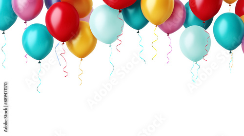 Colorful party balloons with isolated against transparent background. Christmas and happy birthday concept