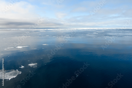 Melting sea ice  broken off from the ice shelf  floating in the arctic ocean in the high arctic  global warming in action 