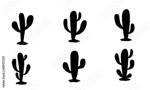 cactus detailed vector and silhouettes set black and white