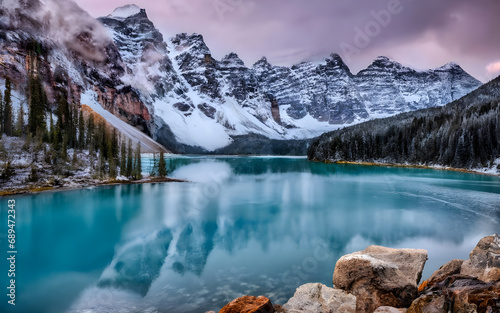 Frozen Serenity, A Captivating Winter Storm Blanketing a Tranquil Lake © Digital Art 420