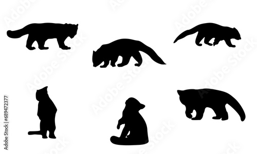 red panda vector and silhouettes set black and white