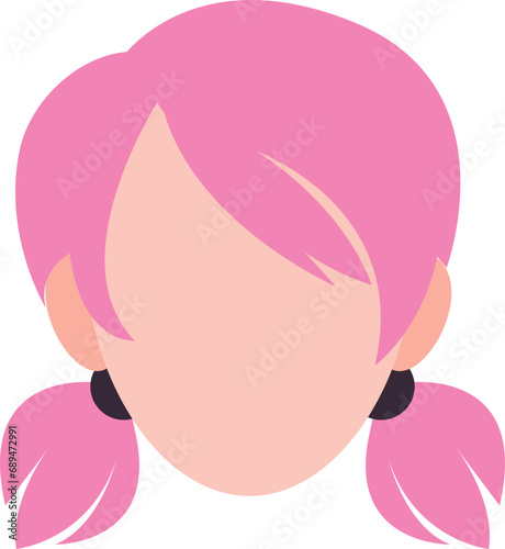 Girl avatar with pink pigtail hair style flat vector photo