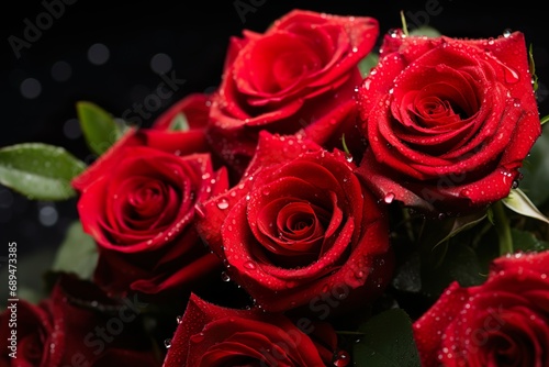 a detailed close up of red roses