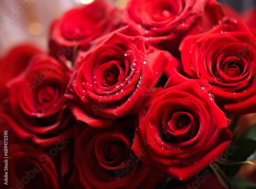 a detailed close up of red roses