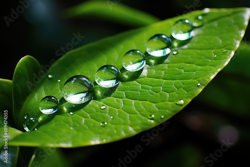 crystal clear dewdrop glistening on a vibrant green leaf photo