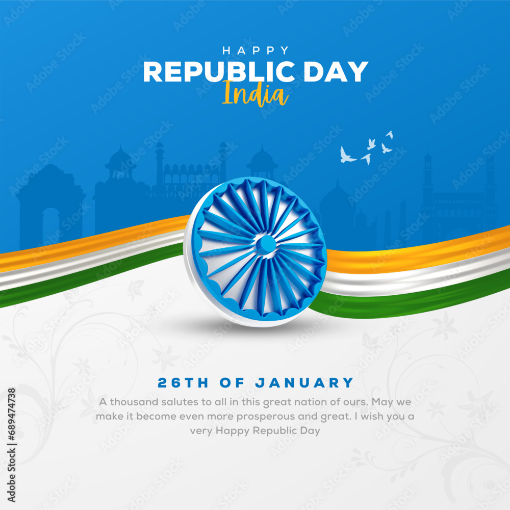 Vector illustration of Famous Indian monument and Landmark for Happy republic Day of India. - obrazy, fototapety, plakaty 
