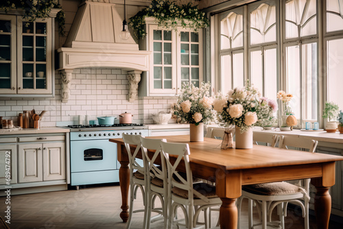 Charming Shabby Chic kitchen: White and wooden furnishings exude style, emanating a rustic charm for a warm and inviting ambiance.
 photo