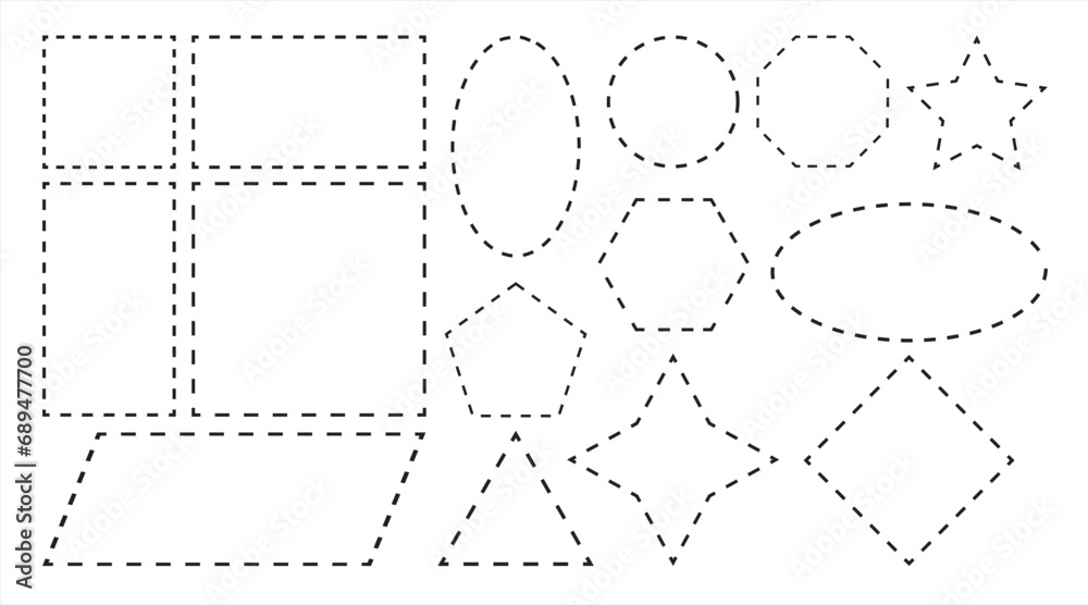 Vector illustration. Set of geometric cutting shapes. Template of dashed coupons on white background - obrazy, fototapety, plakaty 