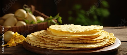 Corn tortillas: Nixtamalized corn-based staple food in Latin American cuisine. photo