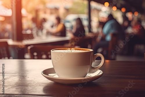 Vintage espresso delight. Enjoying rich cup of caffeine in cozy cafe setting with old world charm warm wooden table background and artful foam accents