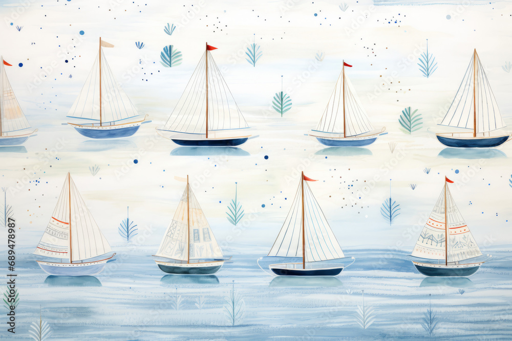 Hand painted, nautical wallpaper for surface material texture