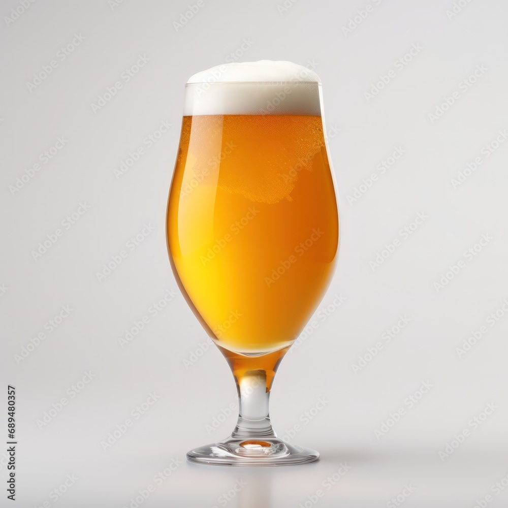 Glass of cold beer with foam and bubbles in the drink on a white background. Glass of cold beer with foam and bubbles in the drink on a white background.
