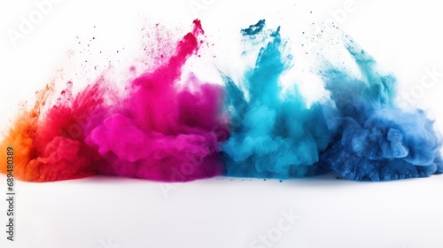 Colored powder explosions on a white background