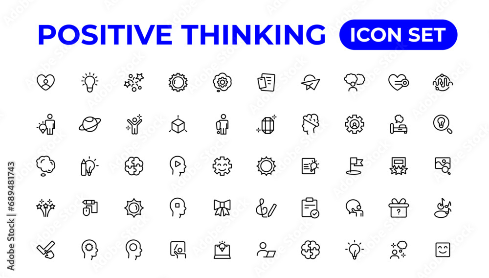 Positive thinking line icons collection.Thin outline icons pack. Positive thinking line icons collection.Thin outline icons pack.