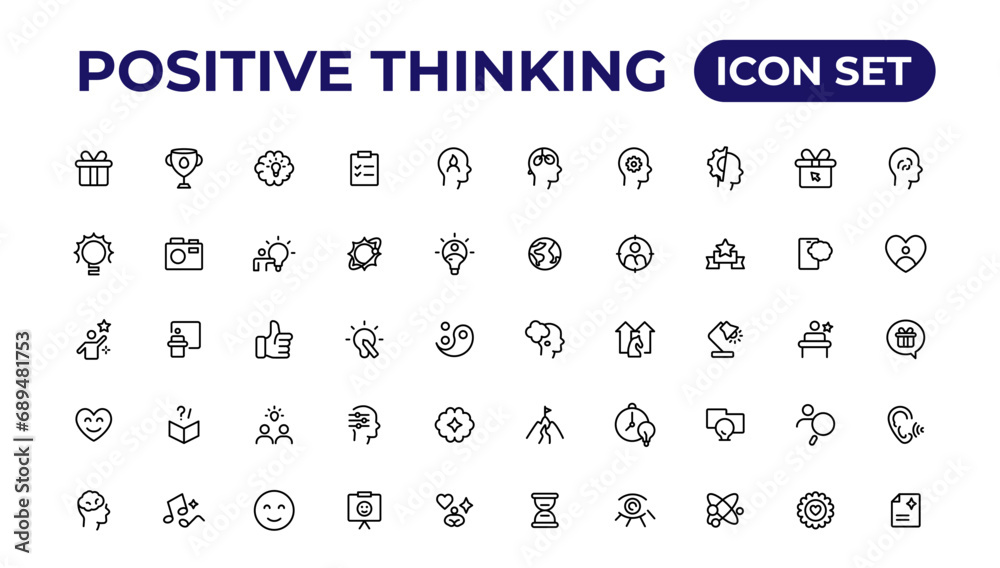 Positive thinking line icons collection.Thin outline icons pack. Positive thinking line icons collection.Thin outline icons pack.