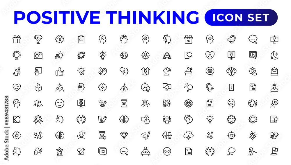 Positive thinking line icons collection.Thin outline icons pack.