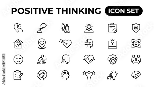 Positive thinking line icons collection.Thin outline icons pack.