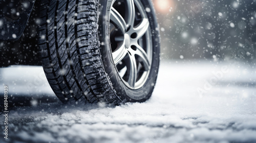 Tyre on a snowy road Generative Ai