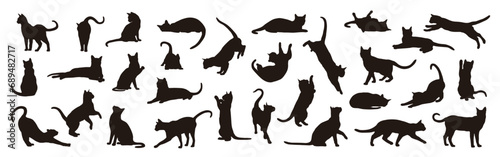 Fototapeta Naklejka Na Ścianę i Meble -  Collection of cat silhouettes in various poses isolated on background