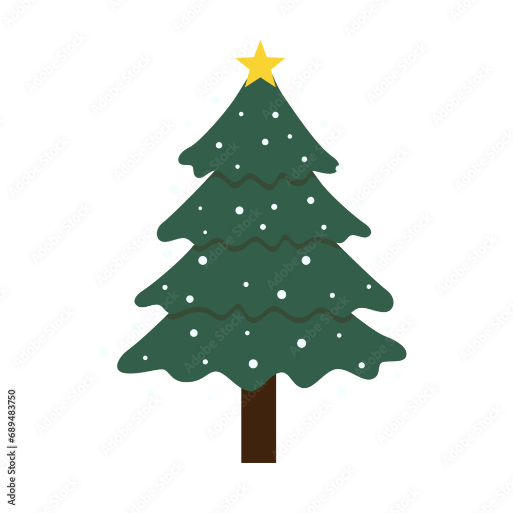 Christmas tree illustration with christmas ornament. Vector illustration isolated on white background, template for design, greeting card, invitation.