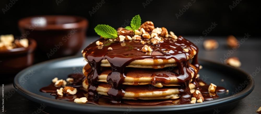Delicious Chocolate Pancakes with Hazelnut Chocolate Sauce